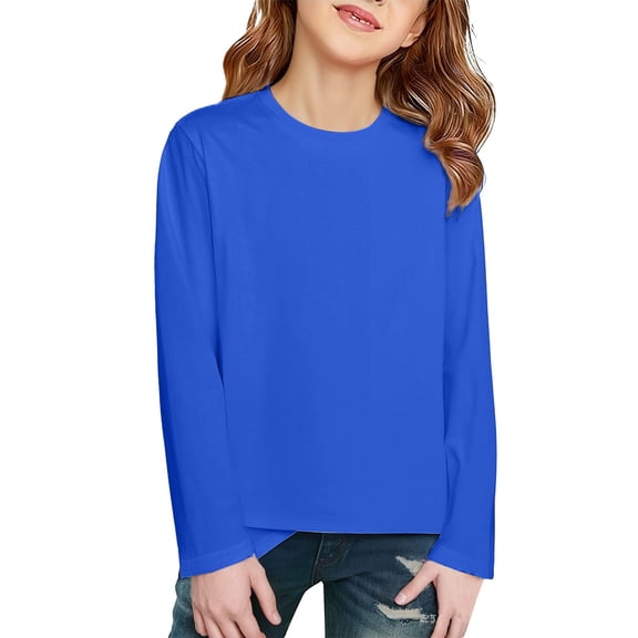 XIMIN Girls Long Sleeve Soft Cotton T Shirt Solid Color Plain Tees Winter Layering Crew Neck Basic Pullover Shirt Casual Cozy Breathable Undershirt
