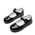 thumbnail image 1 of XIMIN Girls Mary Jane School Uniform Dress Shoes Closed-Toe PU Leather Ballet Flats with Flower Strap Flat Heel for Formal Daily Occasions (Black, 9.5-10 Years), 1 of 4