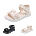 thumbnail image 1 of XIMIN Girls Open-Toe Sandals Braided Strap Adjustable Ankle Strap Smooth Synthetic Leather Upper Non-Slip Thick Sole Casual Summer Sandals (Beige, 10.5-11 Years), 1 of 9