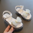 thumbnail image 1 of XIMIN Girls Open-Toe Sandals Rhinestone Bow Adjustable Buckle Strap Soft Upper Non-Slip Rubber Sole Cute Summer Beach Party Sandals (Beige, 2-2.5 Years), 1 of 6