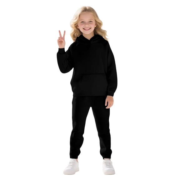 XIMIN Girls Oversized Solid Color Hoodies Fleece Pullover Sweatshirts and Elastic Waist Sports Exercise Dance Trousers Kids Fashion Casual Outfits Fall Winter Clothes