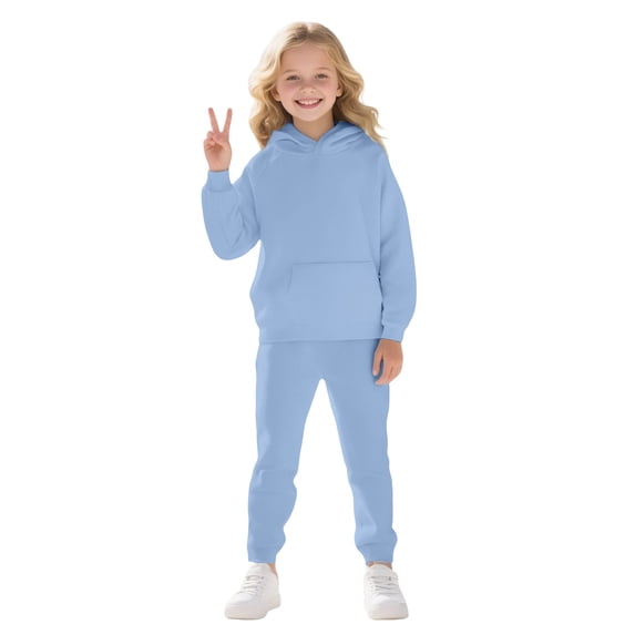 XIMIN Girls Oversized Solid Color Hoodies Fleece Pullover Sweatshirts and Elastic Waist Sports Exercise Dance Trousers Kids Fashion Casual Outfits Fall Winter Clothes