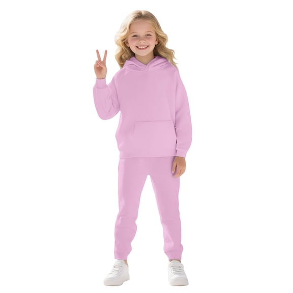 XIMIN Girls Oversized Solid Color Hoodies Fleece Pullover Sweatshirts and Elastic Waist Sports Exercise Dance Trousers Kids Fashion Casual Outfits Fall Winter Clothes