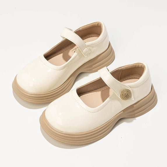 XIMIN Girls Platform Mary Jane Flats Summer Round Toe Soft Sole Non-Slip Cute Comfortable Toddler Princess Dress Flats for School Kids (Beige, 4.5-5 Years)