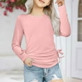 thumbnail image 1 of XIMIN Girls Ribbed Long Sleeve Shirts Crewneck Casual Slim Basic Shirts Fitted Knit Tops Ruched Knot Side Tunic Blouse Tee Tops Fall Fashion Clothing, 1 of 5