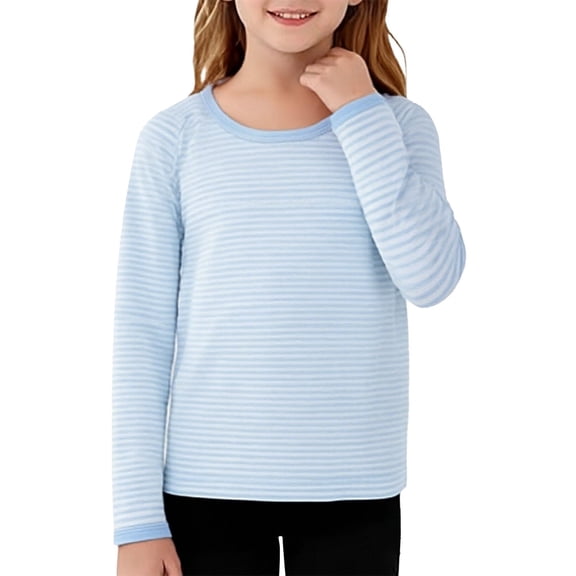 XIMIN Girls Striped Thumb Hole Long Sleeve Shirts Kids Crewneck Tops Curved Tees 514 Years