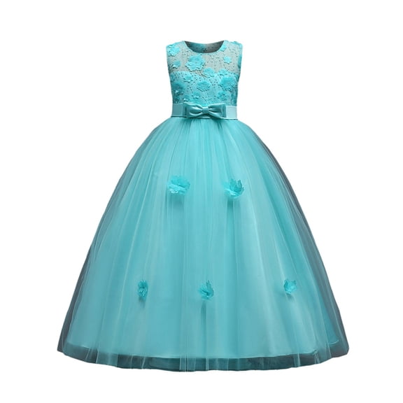 XIMIN Girls’Tulle Retro Vintage Dresses Princess Elegant Tulle Long A Line Dresses Lace Bridesmaid Dress Flower Lace Pageant Party Wedding Floor Length Dance Evening Gown