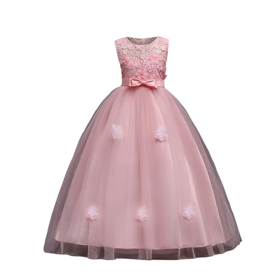 XIMIN Girls’Tulle Retro Vintage Dresses Princess Elegant Tulle Long A Line Dresses Lace Bridesmaid Dress Flower Lace Pageant Party Wedding Floor Length Dance Evening Gown