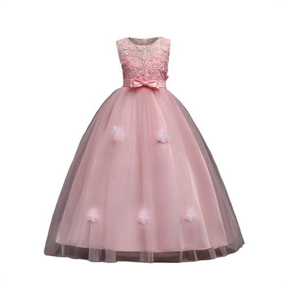 XIMIN Girls’Tulle Retro Vintage Dresses Princess Elegant Tulle Long A Line Dresses Lace Bridesmaid Dress Flower Lace Pageant Party Wedding Floor Length Dance Evening Gown