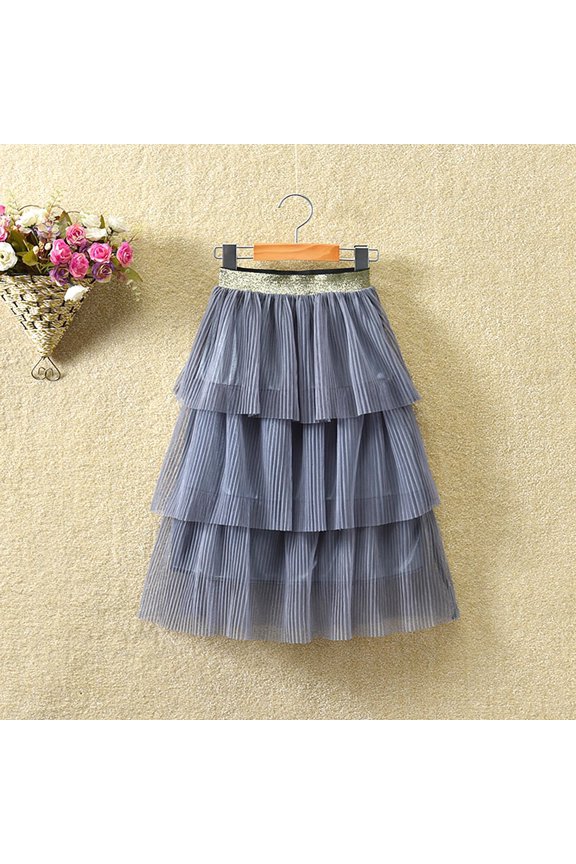 Girls Tulle Skirt Tutu Skirts Ballet Tulle Skirt Girls Tulle Skirts Elastic High Waist Solid Color A-line Mesh Skirt Long Knee Length Tutu Skirts Dress (7-8 Years, Grey)