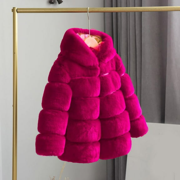 XIMIN Girls Warm Hooded Faux Fur Jacket Coat Plush Sherpa Teddy Thick Furry Coat with Hood Toddler Winter Coats Snowsuit Warm Fuzzy Jackets Trendy Outerwear