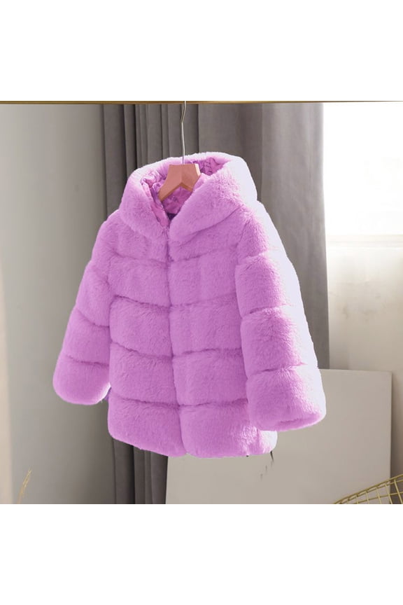 Girls Warm Hooded Faux Fur Jacket Coat Plush Sherpa Teddy Thick Furry Coat with Hood Toddler Winter Coats Snowsuit Warm Fuzzy Jackets Trendy Outerwear