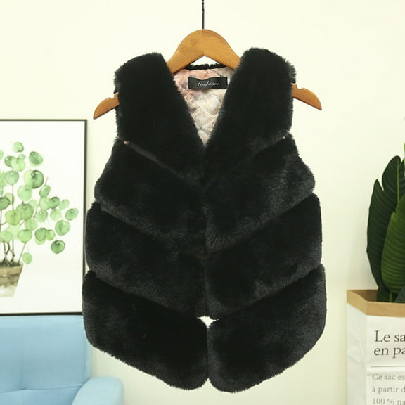 XIMIN Girls Winter Warm Short Faux Fur Outwear Coat Jacket Vest Cute Toddler Kid Soft Gilet Sleeveless Fleece Fuzzy Gilet Outerwear Fall Waistcoat