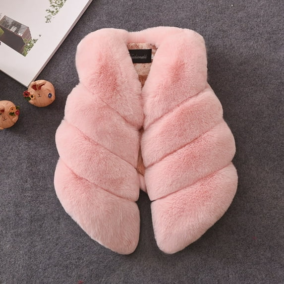 XIMIN Girls Winter Warm Short Faux Fur Outwear Coat Jacket Vest Cute Toddler Kid Soft Gilet Sleeveless Fleece Fuzzy Gilet Outerwear Fall Waistcoat