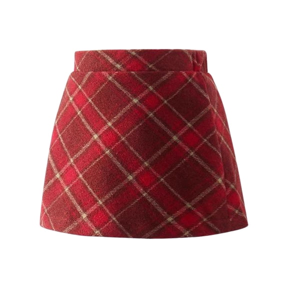 XIMIN Girls Woolen Mini Skirt Vintage Plaid Cute Zipper Side High Waisted Pleated A Line Short Skirt High Waisted Classic Preppy Style Uniform School Skirts