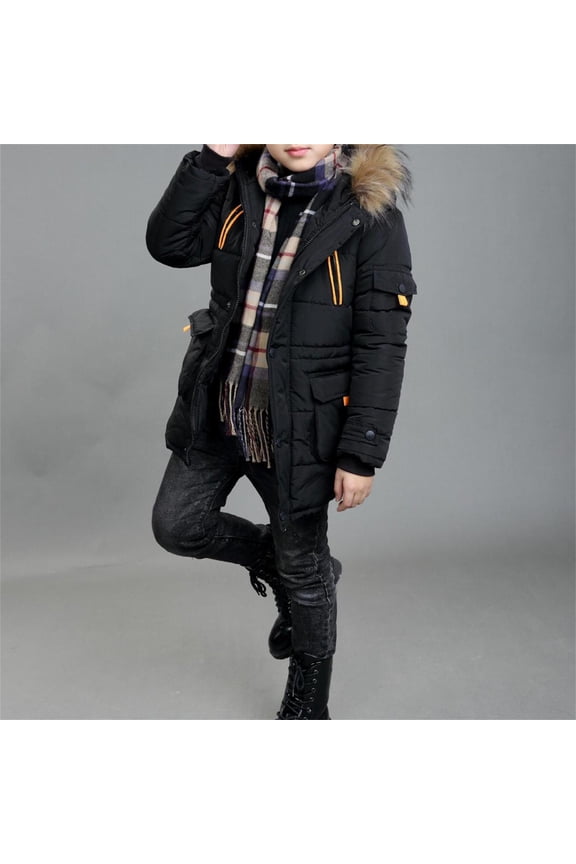 Hooded Puffer Jacket for Kids Boys Zip Up Quilted Fleece Coat Water Resistant Parka Jacket Padded Lined Thick Outerwear with Pockets Winter Warm Coat