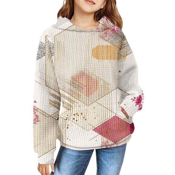 XIMIN Hoodies for Teen Girls Fleece Lined Long Sleeve Crew Neck Boho Floral Hooded Sweatshirt Toddler Loose Fit Flowy Tunic Tops Blouses Fall Winter Trendy Pullover Jumper