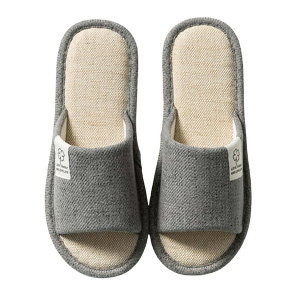 XIMIN House Use Cotton Linen Slippers Striped Shoes for Women Men Household Slippers Indoor Casual Shoes Home Slide with Cute Print Non-slip Slippers