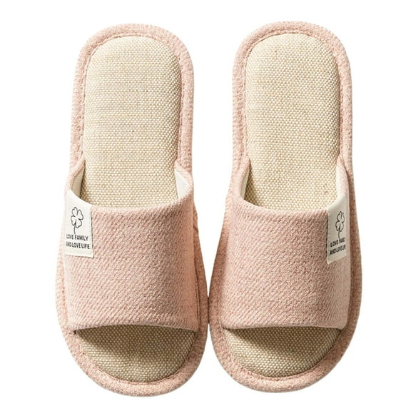 XIMIN House Use Cotton Linen Slippers Striped Shoes for Women Men Household Slippers Indoor Casual Shoes Home Slide with Cute Print Non-slip Slippers