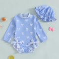 thumbnail image 1 of XIMIN Infant Baby Girl Swimsuit Bow Print Long Sleeve Zipper One Piece Bathing Suit with Sun Hat Summer Beach Swimwear Sun Rash Guard (18-24 Months, Blue), 1 of 5