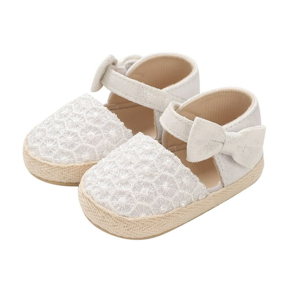 XIMIN Infant Baby Girls Soft Sole Bowknot Soft Sole Princess Wedding Dress Mary Jane Flats Prewalker Newborn First Walker Light Baby Sneaker Shoes (0-3 Months, White)