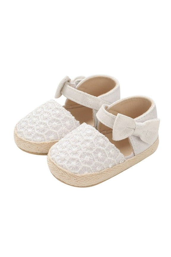 Infant Baby Girls Soft Sole Bowknot Soft Sole Princess Wedding Dress Mary Jane Flats Prewalker Newborn First Walker Light Baby Sneaker Shoes (0-3 Months, White)