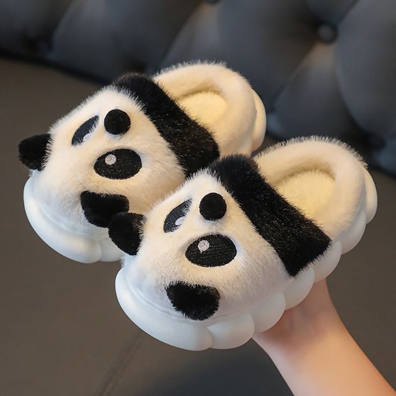 XIMIN Infant Baby Soft Foam Sole Fuzzy Raccoon Slippers Slip-on House Shoes Cute Thick House Shoes Winter Warm Indoor Slippers Closed Toe Padded Plush Slippers