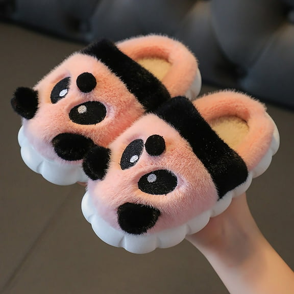 XIMIN Infant Baby Soft Foam Sole Fuzzy Raccoon Slippers Slip-on House Shoes Cute Thick House Shoes Winter Warm Indoor Slippers Closed Toe Padded Plush Slippers
