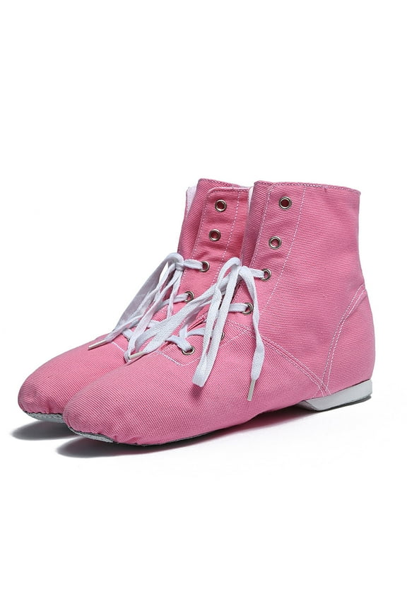 Jazz Shoes for Woman Canvas Dance Boots Character Shoes Lace Up Black Jazz Shoes Split Sole Ballroom Dancing Flat Ankle Boots (10-10.5 Years, Red)