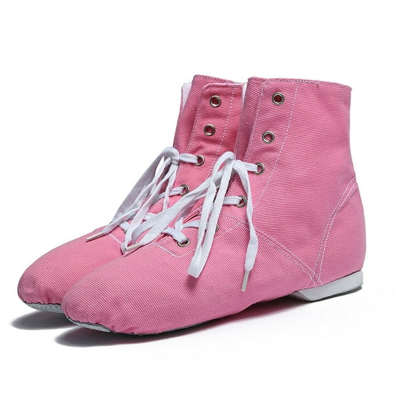 XIMIN Jazz Shoes for Woman Canvas Dance Boots Character Shoes Lace Up Black Jazz Shoes Split Sole Ballroom Dancing Flat Ankle Boots (9-9.5 Years, Red)