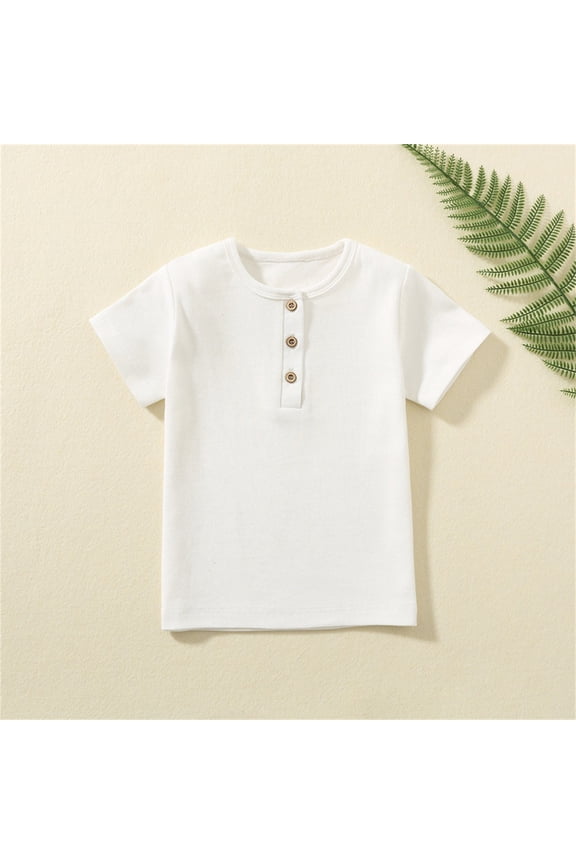 Kid Boys Girls Linen Cotton Dress Shirts Solid Color Button Up Henley Ribbed Shirt with One Pocket Short Sleeve Lightweight Summer Tees Tops Fall Clothes