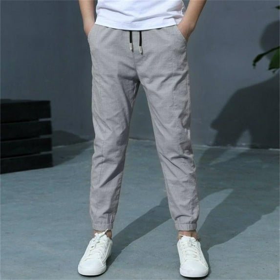 XIMIN Kid Boys Ice Silk Mesh Panel Solid Color Pants Linen Japanese Pants Cotton Quick Drying with Pockets Elastic Waist Comfy CasualBeach Breathable Trousers