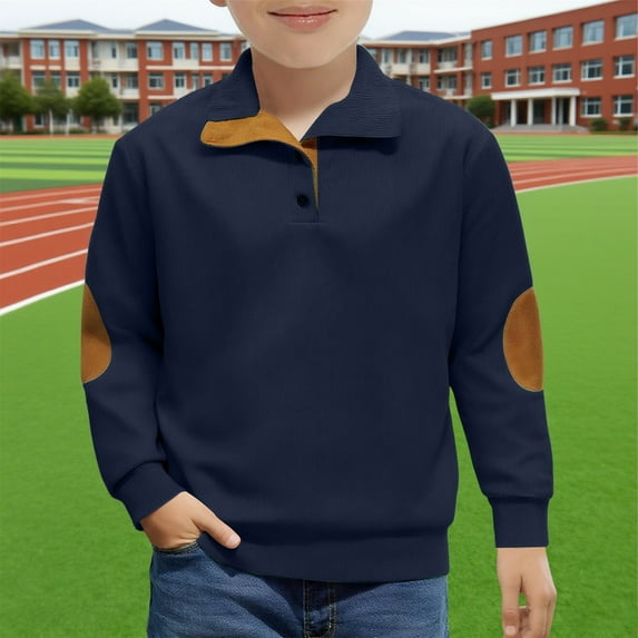 XIMIN Kid Boys Long Sleeve Henry Stand Collar Sweatshirt Pullover Lightweight Quarter Button up Sweatshirt Fall Corduroy Casual Sweatshirts