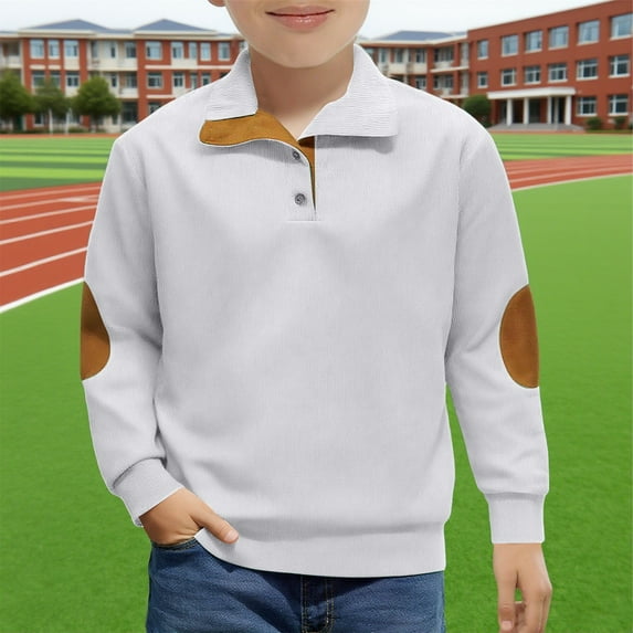XIMIN Kid Boys Long Sleeve Henry Stand Collar Sweatshirt Pullover Lightweight Quarter Button up Sweatshirt Fall Corduroy Casual Sweatshirts