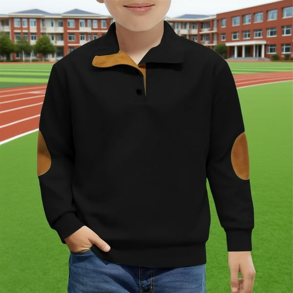 XIMIN Kid Boys Long Sleeve Henry Stand Collar Sweatshirt Pullover Lightweight Quarter Button up Sweatshirt Fall Corduroy Casual Sweatshirts