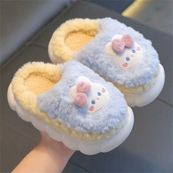 XIMIN Kid Cartoon Bunny Bear Cotton Plush Closed Toe Foam Sole Slippers Fall Winter Cute Slipper Toddler Anti Slip Ankle Warm Indoor House Cute Shoes