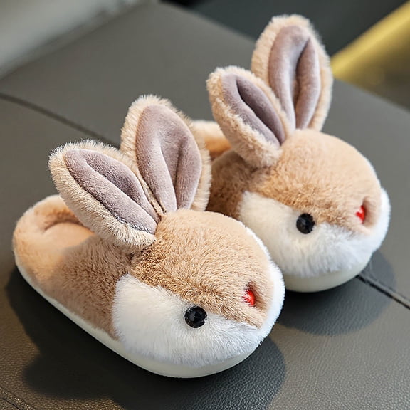 XIMIN Kid Girl Boy Cute Bunny Warm Winter Slippers Interesting Comfortable Furry Slippers Soft Plush Winter Season Keep Warm Home Slippers