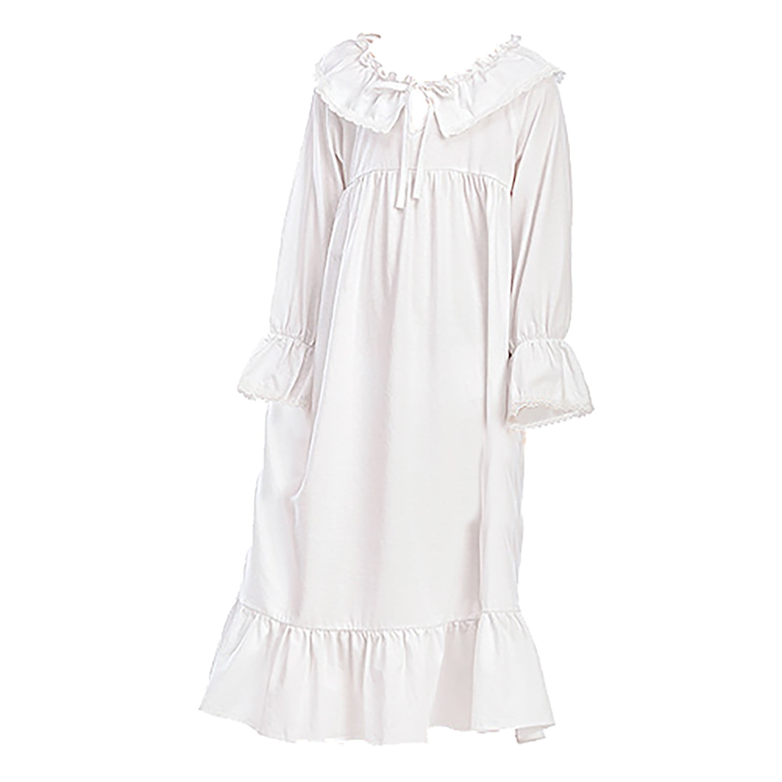 XIMIN Kid Girl Solid Color Sleepwear Nightdress Long Sleeves with
