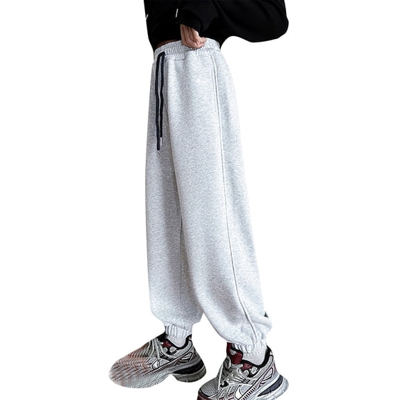XIMIN Kid Girl's Wide Leg Baggy Sweatpants Workout Casual Baggy Pants High Waist Drawstring Elastic Waist Athletic Trousers with Pockets Streetwear