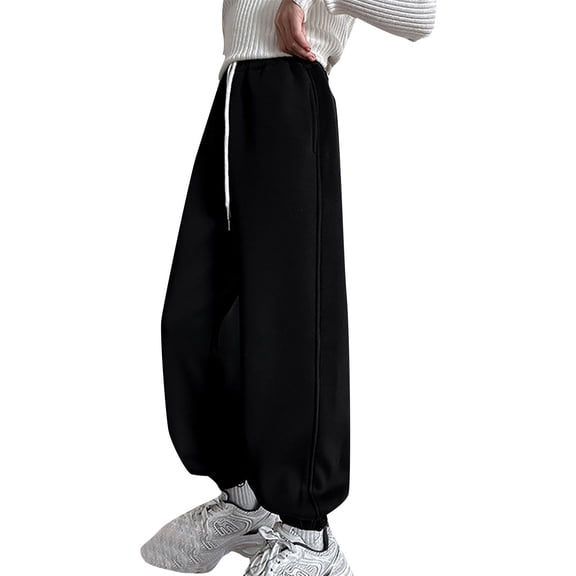 XIMIN Kid Girl's Wide Leg Baggy Sweatpants Workout Casual Baggy Pants High Waist Drawstring Elastic Waist Athletic Trousers with Pockets Streetwear