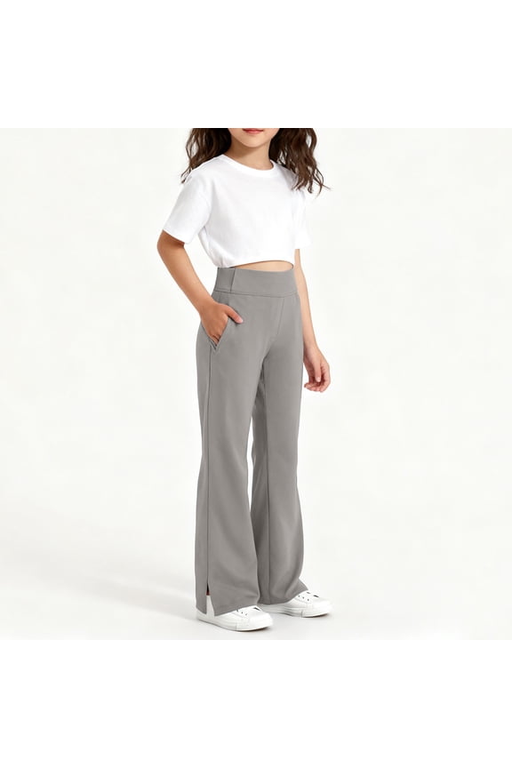 Kid Girl's Wide Leg Dress Pants High Waisted Stretchy Work Trousers Comfortable Loose Yoga Pants Business Casual Office Pull on Slacks with Pockets
