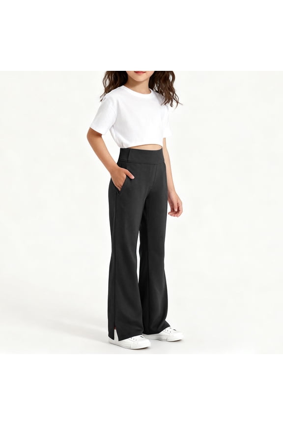 Kid Girl's Wide Leg Dress Pants High Waisted Stretchy Work Trousers Comfortable Loose Yoga Pants Business Casual Office Pull on Slacks with Pockets