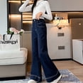 thumbnail image 1 of XIMIN Kid Girls Baggy Flared Jeans High-Waisted Wide-Legged Versatile and Thin Draping Drag Pants Elastic Waist Solid Streetwear Casual Denim Pants Straight Leg Loose Fit Trousers, 1 of 8