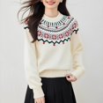 thumbnail image 1 of XIMIN Kid Girls Christmas Cropped Sweaters Long Sleeve Turtleneck Sweater Elk Snowflake Print Chunky Knitted Sweater Trendy Pullover Top, 1 of 6