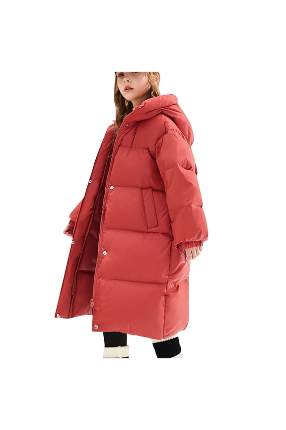 Kid Girls Full Length Long Puffer Down Coat Zip Parka Removable Hood Buttoned Slit Hem Thickened Quilted Padded Jacket Winter Warm Outerwear