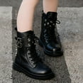 thumbnail image 1 of XIMIN Kid Girls Goth Ankle Booties Platform Combat Boots Chunky Lace Up Lug Sole Zipper Combat Boots Punk Rivet Boots Motorcycle Boots, 1 of 8