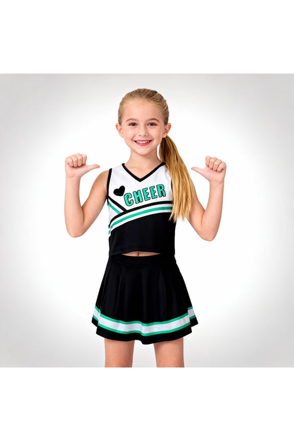 Kid Girls Sweetheart Cheerleader Uniform Dress Up Outfit Costume, Cheerleading Uniform Outfit for Sports Games & Party Birthday Gift