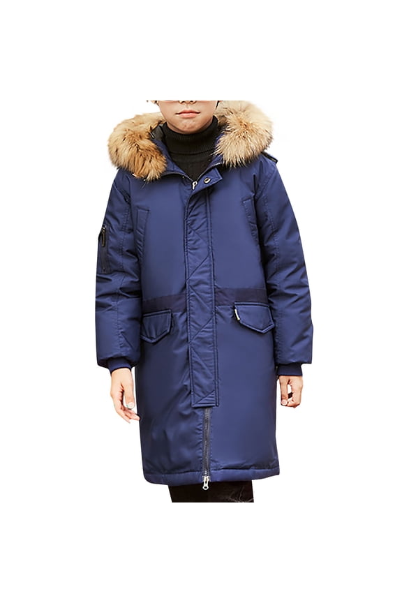 Kid's Long Parka Puffer Jacket Heavy Snow Coat Soft Fleece Hooded Boy's and Girl's Thick Quilted Zip Up Windproof Padded Jacket Winter Warm Outwear