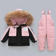 thumbnail image 1 of XIMIN Kids 2 Piece Snowsuit Set Winter Waterproof Faux Fur Hooded Puffer Jacket & Snow Bib Pants Outfit Boy Girl Ski Suits Baby Warm Thick Outfit, 1 of 5