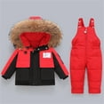 thumbnail image 1 of XIMIN Kids 2 Piece Snowsuit Set Winter Waterproof Faux Fur Hooded Puffer Jacket & Snow Bib Pants Outfit Boy Girl Ski Suits Baby Warm Thick Outfit, 1 of 6